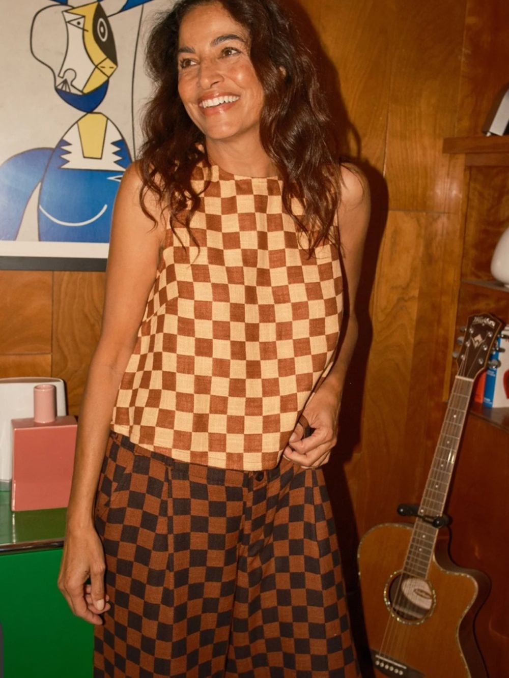 ace & jig nola reversible button tank top blouse rhyme checkered check large nwt - Picture 7 of 7